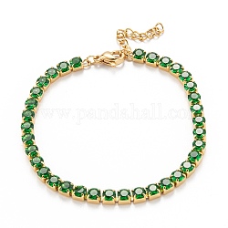 Placage sous vide 304 bracelets de chaîne à maillons en strass en acier inoxydable, or, olivine, 6-3/4 pouce (17 cm)