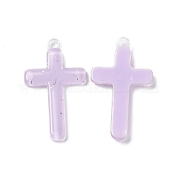 Opaque Acrylic Pendants, with Sequins, Cross Charm, Lilac, 32x18.5x3mm, Hole: 2mm