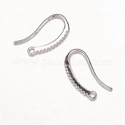 Brass Micro Pave Cubic Zirconia Earring Hooks, Ear Wire, with Horizontal Loop, Platinum, 19x9x2mm, Hole: 1mm, 18 Gauge, Pin: 1mm