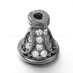 Cônes de perles en laiton avec zircone cubique de micro pave, gunmetal, 7x6mm, trou: 1 mm et 3 mm