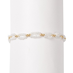 Bracelet en perles de rocaille de verre, bracelet tour de cou anneau tressé pour femme, blanc, 7-1/4 pouce (18.5 cm)