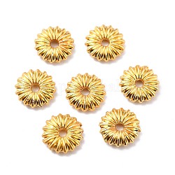 Rack de abalorios de la aleación de chapado, sin plomo y cadmio, Plateado de larga duración, flor plana, dorado, 8x2mm, agujero: 1.4 mm