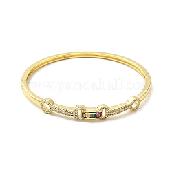Rectangle & Donut Colorful Cubic Zirconia Hinged Bangle, Brass Jewelry for Women, Real 18K Gold Plated, Inner Diameter: 2x2-1/4 inch(5x5.85cm)