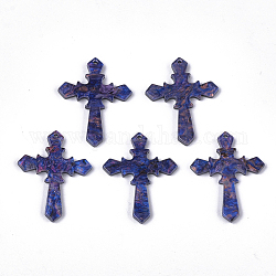 Colgantes de acetato de celulosa (resina), cruz, azul oscuro, 34.5x26.5x2.5mm, agujero: 1.4 mm