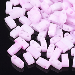 2-Hole Baking Paint Glass Seed Beads, Rectangle, Pearl Pink, 4.5~5.5x2x2~2.5mm, Hole: 0.5~0.8mm