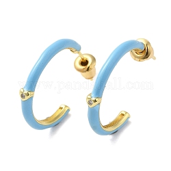 Orecchini ad anello in vero ottone placcato oro 18k, orecchini a mezzo cerchio con smalto, cielo blu, 19.5x2.5mm
