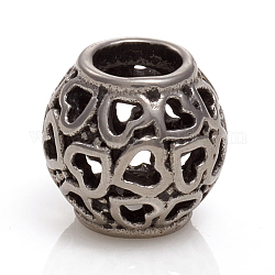 Perles européennes en 304 acier inoxydable, Perles avec un grand trou   , rondelle avec le coeur, argent antique, 10.5x10mm, Trou: 5mm