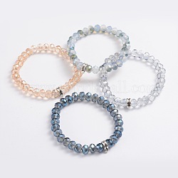 Electroplate Glass Beads Stretch Bracelets, with Antique Silver Alloy Findings, Mixed Color, 60mm