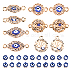 Kit de fabrication de bijoux diy mauvais œil, y compris l'émail d'alliage et les pendentifs et les liens, avec strass cristal, bleu, 30 pcs /sachet 