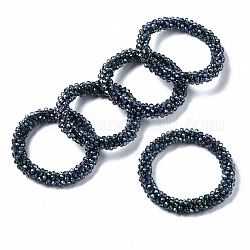 Faceted Transparent Glass Beads Stretch Bracelets, Rainbow Plated, Rondelle, Dark Slate Gray, Inner Diameter: 2 inch(5cm)