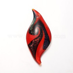 Flame Handmade Lampwork Big Pendants, Red, 60x25x9mm, Hole: 2mm