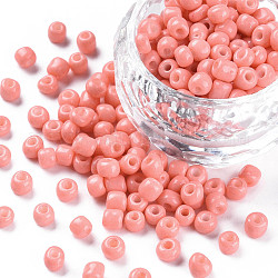6/0 Perlas de semillas de vidrio, teñido y climatizada, colores opacos, agujero redondo, redondo, salmón, 4~5x3~4mm, agujero: 1.2 mm, alrededor de 450 g / libra