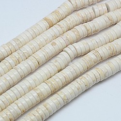 Filo di perline turchesi sintetici, perline Heishi, tinto, Rotondo piatto / disco, bianco crema, 8x3~4mm, Foro: 1 mm, circa 110pcs/filo, 15.75 pollice