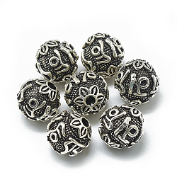 Тайский 925 стерлингов серебряные бусы, круглые, античное серебро, 14x13.5 мм, отверстие : 3 мм