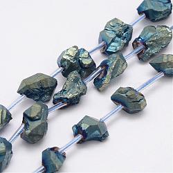 Galvánico hebras de perlas naturales amatista, pepitas, verde chapado, 8~16x7~14x6~14mm, agujero: 2 mm, aproximamente 20 pcs / cadena, 15.7 pulgada (400 mm)