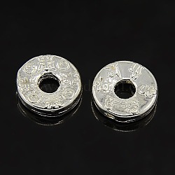 Brass Buddha Beads, Donut Carved Om Mani Padme Hum, Silver, 15x4mm, Hole: 2mm