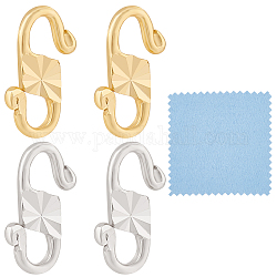 BENECREAT 4Pcs 2 Colors Sterling Silver S-Hook Clasps with 925 Stamp, Connector Components for Jewelry Making, with 1Pc Suede Fabric Square Silver Polishing Cloth, Platinum & Golden, 9x6x1mm, Hole: 2x.1.9mm, 2pcs/color