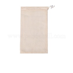 Bolsas de almacenamiento de algodón rectangulares, bolsas con cordón con extremos de cordón de plástico, blanco antiguo, 41x28 cm