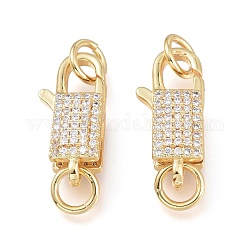 Brass Micro Pave Clear Cubic Zirconia Lobster Claw Clasp, with Jump Rings, Long-Lasting Plated, Real 18K Gold Plated, 19.5x8.5x5.5mm, Jump Ring: 6x1mm, Hole: 4mm
