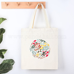 DIY Bohemian Style Canvas Tote Bag Embroidery Starter Kits, including White Cotton Fabric Bag, Embroidery Hoop, Needle, Threads, Bird Pattern, 400x300mm