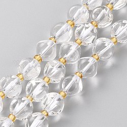 Chapelets de perles en cristal de quartz naturel, avec des perles de rocaille, dés célestes à six faces, facette, 8~8.5x8~8.5mm, Trou: 1mm, Environ 40 pcs/chapelet, 15.75 pouce (40 cm)