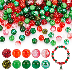 Ahadermaker diy runde perlen schmuckherstellung kit für weihnachten, einschließlich Acryl-, Glas- und Fimo-Strassperlen, Mischfarbe, 180 Stück / Karton