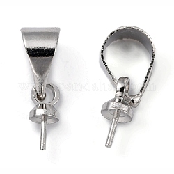 Tasse en laiton pendentif perle bails broches pendentifs, pour la moitié de perles percées, platine, 6mm, Trou: 3mm