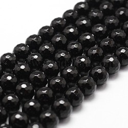 Natürliche schwarze Onyxperlenstränge, Klasse A, facettiert, Runde, 10 mm, Bohrung: 1 mm, ca. 37 Stk. / Strang, 14.9 Zoll ~ 15.1 Zoll
