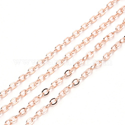 Brass Cable Chains, Soldered, with Spool, Flat Oval, Rose Gold, 3.2x2.5x0.4mm, Fit for 0.8x5mm Jump Rings, about 32.8 Feet(10m)/roll