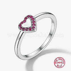 925 anillo de dedo de plata de ley con baño de rodio y platino, corazón, de color rosa oscuro, diámetro interior: 17 mm