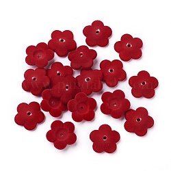 Tappi di perle acriliche floccate, 5 -petal, fiore, rosso scuro, 24x6.5mm, Foro: 2.5 mm