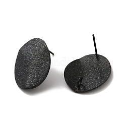 304 Edelstahl Ohrstecker Zubehör, mit senkrechter Schleife, texturiertes Oval, Elektrophorese schwarz, 20x16 mm, Bohrung: 2.5 mm, Stift: 0.7 mm