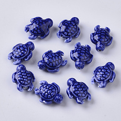 Manuell Porzellan Perlen, hell glasierten Porzellan-Stil, Schildkröte, Blau, 19x15x8.5 mm, Bohrung: 2 mm
