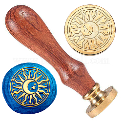 Wax Seal Stamp Set, Golden Tone Sealing Wax Stamp Solid Brass Head, with Retro Wood Handle, for Envelopes Invitations, Gift Card, Sun, 83x22mm, Stamps: 25x14.5mm