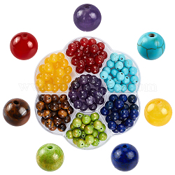 Sunnyclue 140шт 7 цвета бусины из натуральных и синтетических драгоценных камней, круглые, разноцветные, 8 мм, отверстие : 1 мм, 20 шт / цвет