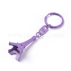 Alloy Keychain, with Iron Ring, Eiffel Tower, Lilac, 98mm