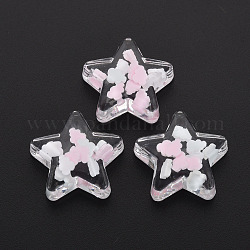 Translucent Acrylic Cabochons, with Polymer Clay, Star, Pink, 24.5x24.5x8.5mm