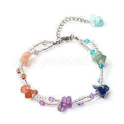 Bracelet multi-rangs de perles de rocaille rondes en verre pour femme adolescente, bracelet de perles de pierres précieuses naturelles, 7-1/4 pouce (18.3 cm)