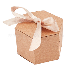 Paper Jewelry Box, with Polyester Ribbon, Hexagon, Camel, Finished Product: 8.5x7.5x5.5cm
