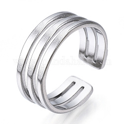 304 anneau de manchette ouvert triple ligne en acier inoxydable, anneau épais creux pour les femmes, couleur inoxydable, nous taille 7 3/4 (17.9mm)