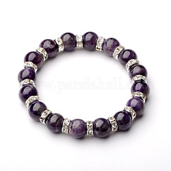 Bracciali elastico gemstone, con perle di strass mediorientali in ottone placcato color argento, ametista, 54mm