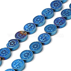 Electroplate non magnetici ematite Perle sintetiche fili, rotonda e piatta con ancora e timone, blu placcato, 10x3mm, Foro: 0.7 mm, circa 40pcs/filo, 16.22~16.3'' (41.2~41.4 cm)
