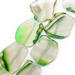 Chapelets de perles d'agate naturelle, perles de dalle plate, teinte, pépites, vert clair, 38~41x28~33x6~8mm, Trou: 2.5mm, Environ 10 pcs/chapelet, 16.3 pouce
