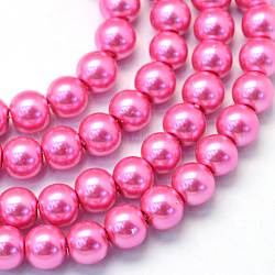 Backen gemalt pearlized Glasperlen runden Perle Stränge, neon rosa , 4~5 mm, Bohrung: 1 mm, ca. 210 Stk. / Strang, 31.4 Zoll