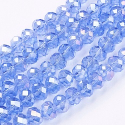 Chapelets de perles en verre électroplaqué, de couleur plaquée ab , facettes rondelle, bleuet, 8x6mm, Environ 68~70 pcs/chapelet