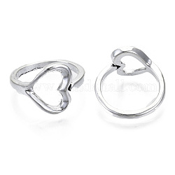 Anelli per polsini in lega di zinco, anelli a cuore aperto,  cadmio& piombo libero, argento antico, formato 5, diametro interno: 16mm