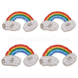 Applicazioni di nuvole arcobaleno, accessori ornamentali con perline in resina e strass, colorato, 58x96x9mm