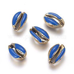 Perles de cauris galvanisées, avec l'émail, perles non percées / sans trou, or, bleu, 18~22x13~15x7~8mm