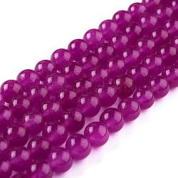 Natural White Jade Beads, Round, Dyed, Medium Violet Red, 8mm, Hole: 1mm, about 49pcs/strand, 15.16 inch(38.5cm)