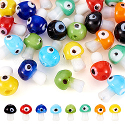 Craftdady 32pcs 8 couleurs perles de chalumeau faites à la main mauvais œil, forme de champignon, couleur mixte, 16.5~18x11.5~13x11.5~13mm, Trou: 1.6~2mm, 4 pcs / couleur
